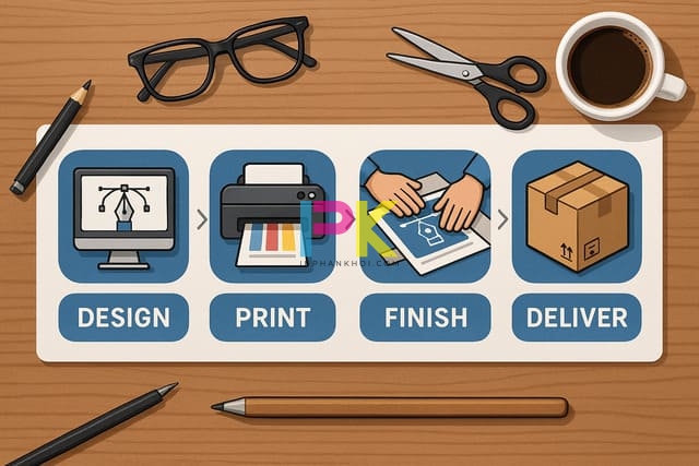 Bộ sưu tập mẫu hộp quà Tết sang trọng và cách in đẹp, chuẩn màu 11 Quy trình in hộp Tết tại Phan Khôi được chia thành 4 bước rõ ràng.