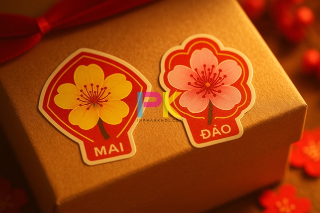 Sticker hoa mai – hoa đào mang hơi thở Tết cổ truyền.