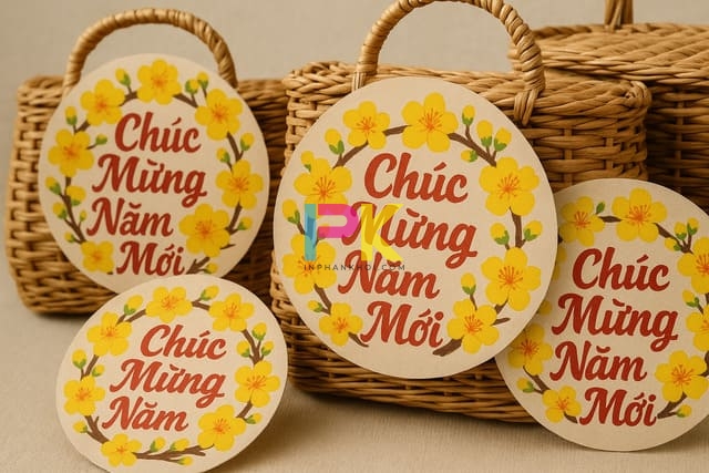 Mẫu tem dán quà Tết Bính Ngọ đẹp: Gợi ý thiết kế & cách in chuẩn 2 Tem dán giỏ quà Tết kích thước lớn, phù hợp shop quà Tết và doanh nghiệp.