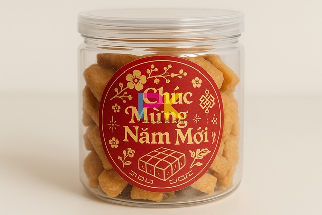 Mẫu tem dán quà Tết Bính Ngọ đẹp: Gợi ý thiết kế & cách in chuẩn 3 Tem tròn dán hộp mứt Tết – sắc đỏ truyền thống, dễ dán, dễ nhìn.