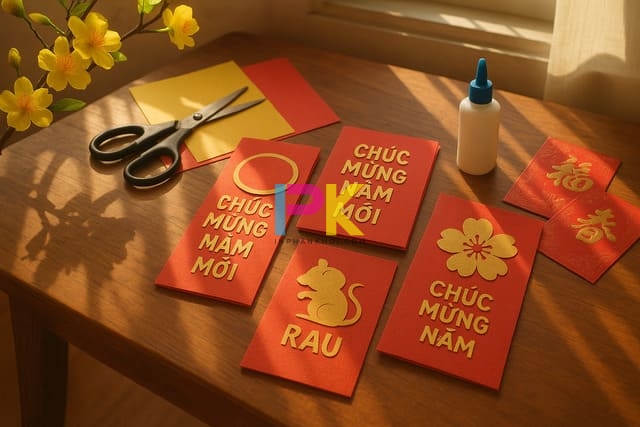 Cách làm thiệp chúc mừng năm mới đẹp, đơn giản và dễ in lại khi cần 2 Thiệp chúc mừng năm mới handmade đẹp mắt – màu sắc truyền thống đỏ vàng.