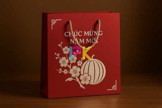 Mẫu túi Tết ép kim sang trọng – thiết kế độc quyền tại Xưởng In Phan Khôi.