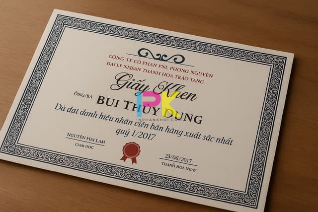 Mẫu in bằng khen giấy mỹ thuật sang trọng, phù hợp các sự kiện vinh danh tại TP.HCM