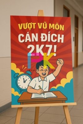 Mẫu poster cổ vũ mùa thi với màu sắc nổi bật và khẩu hiệu mạnh mẽ