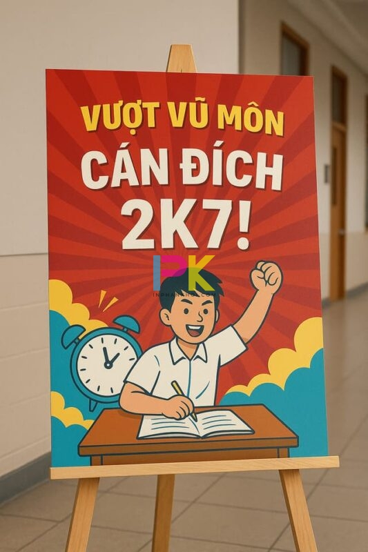 Mẫu poster cổ vũ mùa thi với màu sắc nổi bật và khẩu hiệu mạnh mẽ