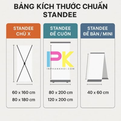 Bảng kích thước chuẩn standee chữ X, roll-up và để bàn