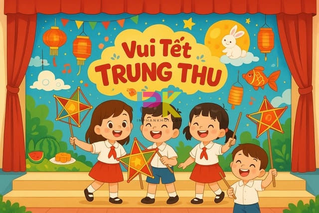 Background Trung thu trường học nhiều màu sắc thiếu nhi