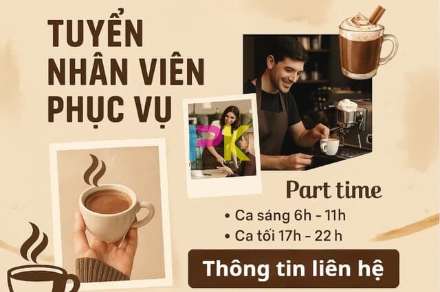 Mẫu poster tuyển dụng nhân viên phục vụ quán cafe