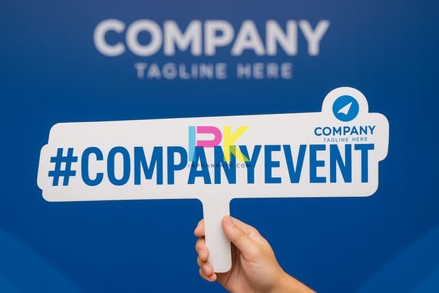 Thiết kế hashtag cầm tay sáng tạo với logo và slogan