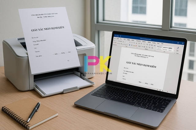 Mẫu giấy xác nhận hạnh kiểm file Word được in ra từ máy in tại Xưởng In Phan Khôi TP.HCM