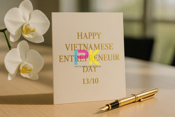 Thiệp chúc mừng sếp ngày Doanh nhân Việt Nam tone trắng kem ép kim sang trọng