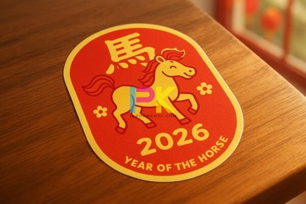 Bộ sticker Tết 2026 theo chủ đề Bính Ngọ – màu đỏ vàng truyền thống.