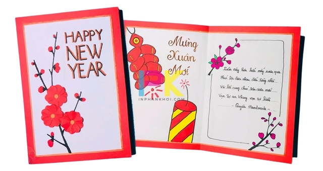 Cách làm thiệp chúc mừng năm mới đẹp, đơn giản và dễ in lại khi cần 6 Làm thiệp chúc mừng năm mới trang trí câu đối, pháo và họa tiết Tết 2