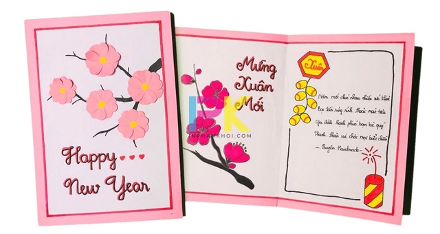 Cách làm thiệp chúc mừng năm mới đẹp, đơn giản và dễ in lại khi cần 7 Làm thiệp chúc mừng năm mới trang trí câu đối, pháo và họa tiết Tết 3