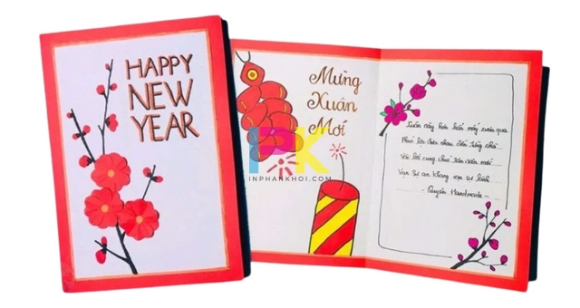 Cách làm thiệp chúc mừng năm mới đẹp, đơn giản và dễ in lại khi cần 8 Làm thiệp chúc mừng năm mới trang trí câu đối, pháo và họa tiết Tết 4