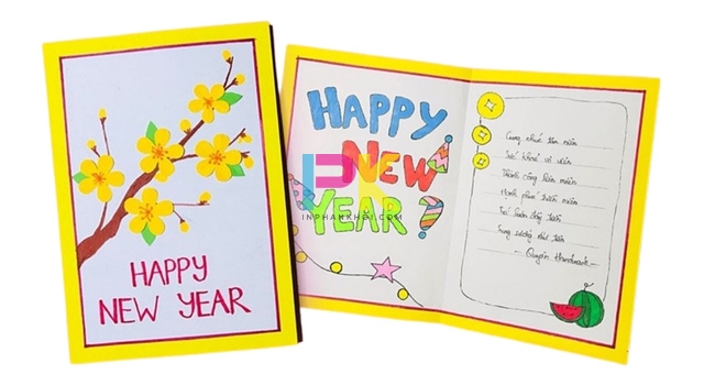 Cách làm thiệp chúc mừng năm mới đẹp, đơn giản và dễ in lại khi cần 9 Làm thiệp chúc mừng năm mới trang trí câu đối, pháo và họa tiết Tết 5
