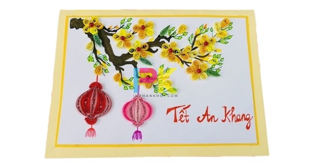 Cách làm thiệp chúc mừng năm mới đẹp, đơn giản và dễ in lại khi cần 11 Làm thiệp Tết 3D bằng giấy cuốn nhiều màu 2